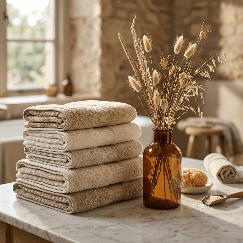 Folded Beige Luxury Cotton Towels