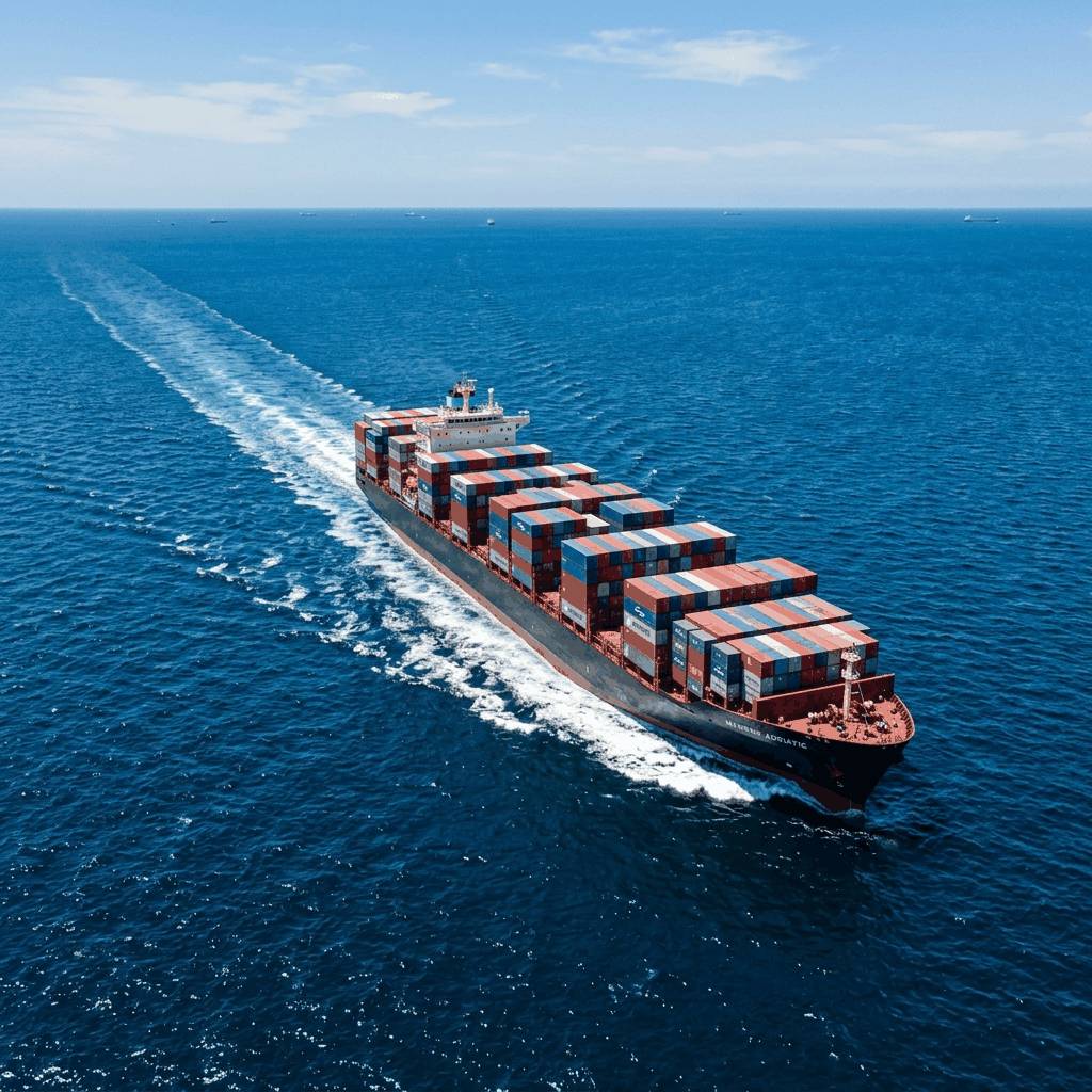 Cargo ship sailing across the ocean